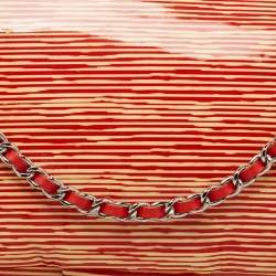 Pre Owned Chanel Orange Stripe Patent Leather Bag