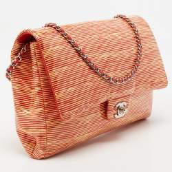 Pre Owned Chanel Orange Stripe Patent Leather Bag