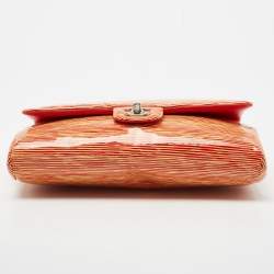Pre Owned Chanel Orange Stripe Patent Leather Bag
