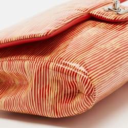 Pre Owned Chanel Orange Stripe Patent Leather Bag