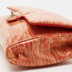 Pre Owned Chanel Orange Stripe Patent Leather Bag