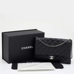 Pre Owned Chanel Black Quilted Caviar Leather Chain Flap Clutch Bag