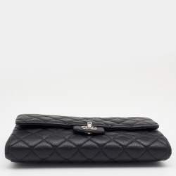 Pre Owned Chanel Black Quilted Caviar Leather Chain Flap Clutch Bag