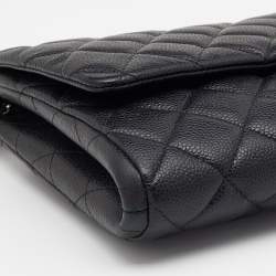 Pre Owned Chanel Black Quilted Caviar Leather Chain Flap Clutch Bag