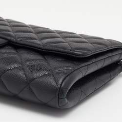 Pre Owned Chanel Black Quilted Caviar Leather Chain Flap Clutch Bag