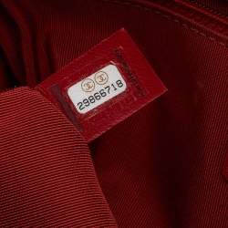 Pre Owned حقيبة بولينغ شانيل جلد حمراء شعار ماركة بسلسلة