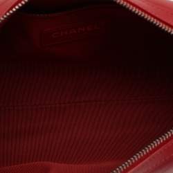 Pre Owned حقيبة بولينغ شانيل جلد حمراء شعار ماركة بسلسلة