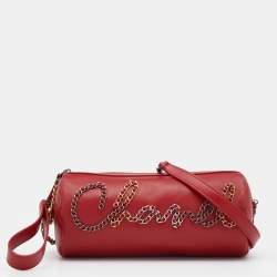 Chanel Red Leather Signature Chain Bowling Bag Chanel