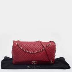 Pre Owned Chanel Red Quilted Leather XXL Airline Classic Flap Bag