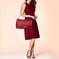 Pre Owned Chanel Red Quilted Leather XXL Airline Classic Flap Bag