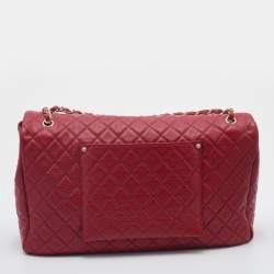 Pre Owned Chanel Red Quilted Leather XXL Airline Classic Flap Bag