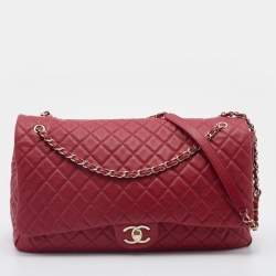 Pre Owned Chanel Red Quilted Leather XXL Airline Classic Flap Bag
