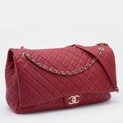 Pre Owned Chanel Red Quilted Leather XXL Airline Classic Flap Bag
