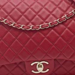 Pre Owned Chanel Red Quilted Leather XXL Airline Classic Flap Bag