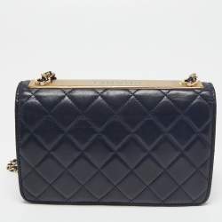 Pre Owned Chanel Navy Blue Quilted Leather Trendy CC Wallet On Chain