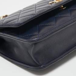 Pre Owned Chanel Navy Blue Quilted Leather Trendy CC Wallet On Chain