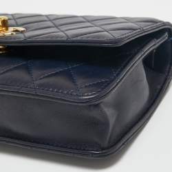 Pre Owned Chanel Navy Blue Quilted Leather Trendy CC Wallet On Chain