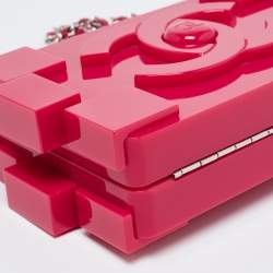 Pre Owned Chanel Fuchsia Plexiglass Boy Brick Lego Clutch