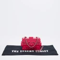 Pre Owned Chanel Fuchsia Plexiglass Boy Brick Lego Clutch