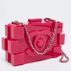 Pre Owned Chanel Fuchsia Plexiglass Boy Brick Lego Clutch