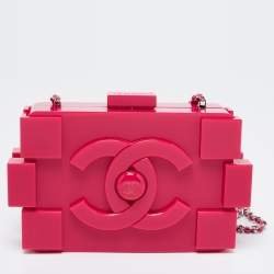 Pre Owned Chanel Fuchsia Plexiglass Boy Brick Lego Clutch
