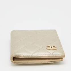 Chanel Metallic Light Beige Quilted Leather CC Bifold Card Case 