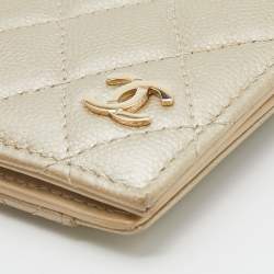 Chanel Metallic Light Beige Quilted Leather CC Bifold Card Case 