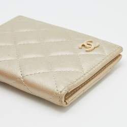 Chanel Metallic Light Beige Quilted Leather CC Bifold Card Case 