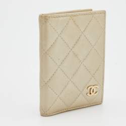 Chanel Metallic Light Beige Quilted Leather CC Bifold Card Case 