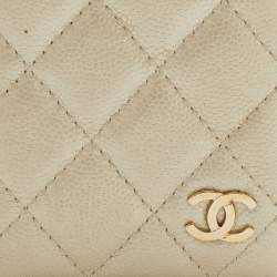 Chanel Metallic Light Beige Quilted Leather CC Bifold Card Case 