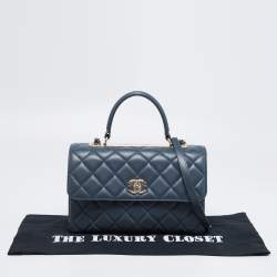 Pre Owned Chanel Stone Blue Quilted Leather Trendy CC Medium Top Handle Bag