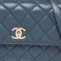 Pre Owned Chanel Stone Blue Quilted Leather Trendy CC Medium Top Handle Bag