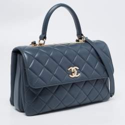 Pre Owned Chanel Stone Blue Quilted Leather Trendy CC Medium Top Handle Bag