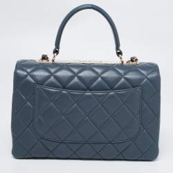 Pre Owned Chanel Stone Blue Quilted Leather Trendy CC Medium Top Handle Bag
