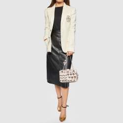 مملوكة مسبقًا حقيبة كتف شانيل سي سي قماش مبطن كوكو غرافيتي كومبون كريمي 