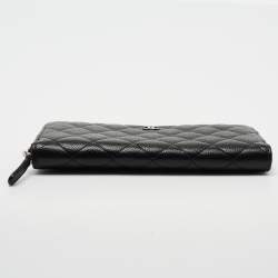 Chanel Black Quilted Caviar Leather Classic Zip Around Wallet