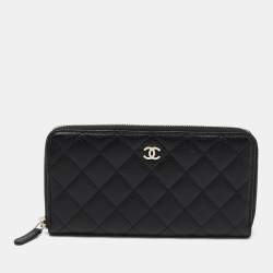 Chanel Black Quilted Caviar Leather Classic Zip Around Wallet Chanel