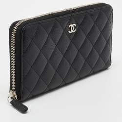 Chanel Black Quilted Caviar Leather Classic Zip Around Wallet