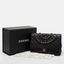 Pre Owned Chanel Black Quilted Caviar Leather Maxi Classic Single Flap Bag