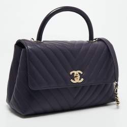 Pre Owned Chanel Purple Caviar Leather Medium Coco Top Handle Bag
