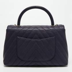 Pre Owned Chanel Purple Caviar Leather Medium Coco Top Handle Bag