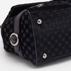 Pre Owned Chanel Black Check Embossed Velvet And Fabric CC Side Belted Flap Bag