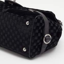 Pre Owned Chanel Black Check Embossed Velvet And Fabric CC Side Belted Flap Bag