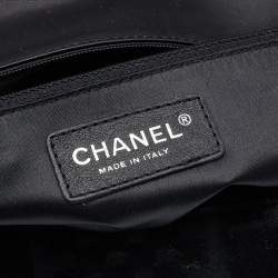 Pre Owned Chanel Black Check Embossed Velvet And Fabric CC Side Belted Flap Bag