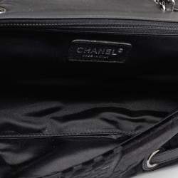 Pre Owned Chanel Black Check Embossed Velvet And Fabric CC Side Belted Flap Bag