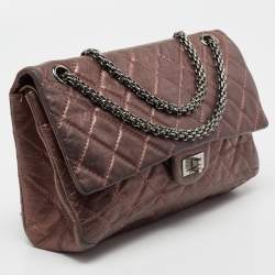 Pre Owned Chanel Metallic Plum Quilted Leather Reissue 2.55 Classic 226 Flap Bag