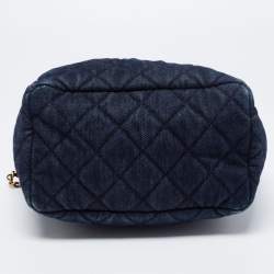 Pre Owned Chanel Blue Quilted CC Denim Drawstring Bucket Bag