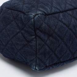 Pre Owned Chanel Blue Quilted CC Denim Drawstring Bucket Bag