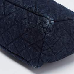 Pre Owned Chanel Blue Quilted CC Denim Drawstring Bucket Bag