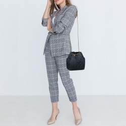 Pre Owned Chanel Blue Quilted CC Denim Drawstring Bucket Bag